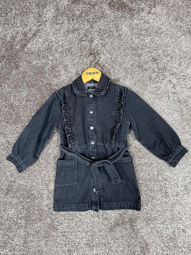 Robe en jean gris ceinturée détails volants Ikks fille - 4 years / 104 cm