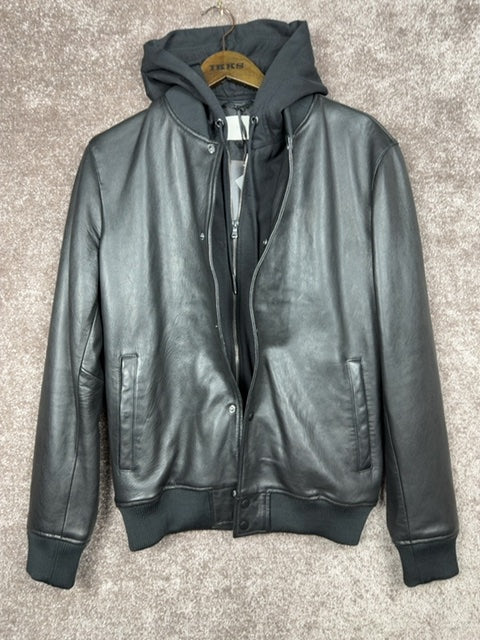 Blouson aviateur Bomber cuir hoodie Ikks noir - M Réf: 449