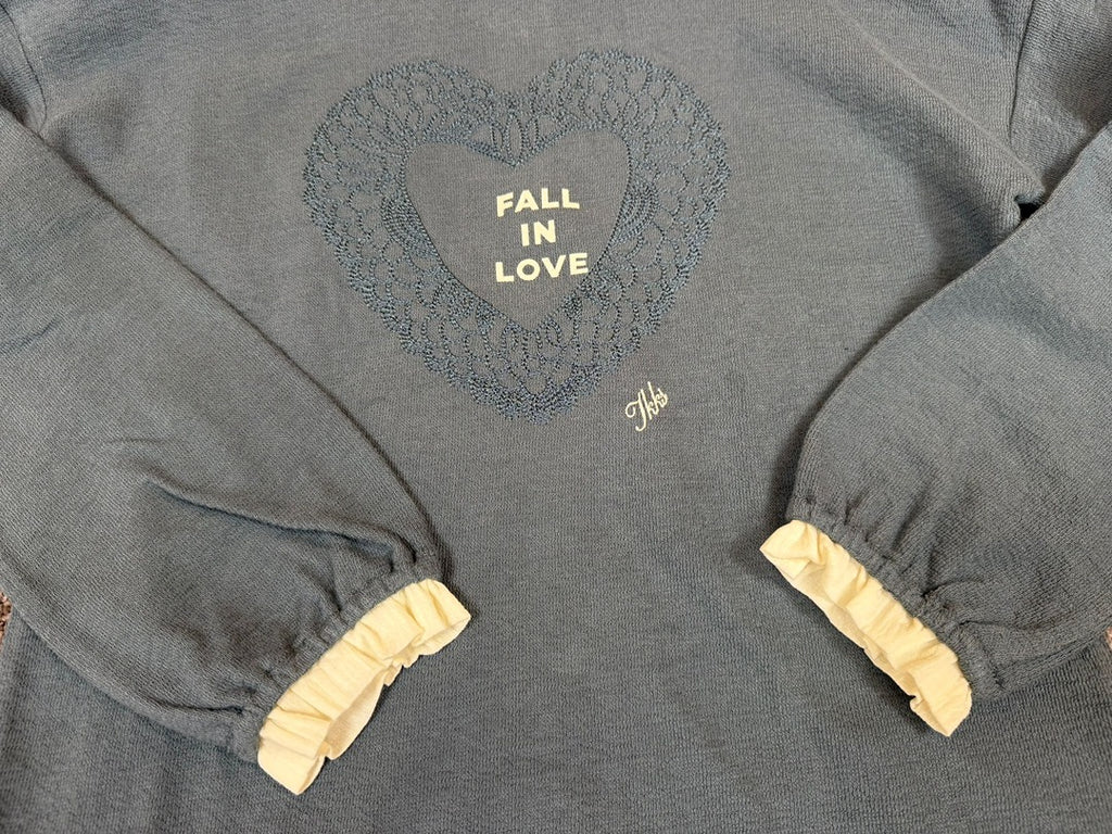 Pull fille colcolerette brodé mancheslonues Ikks bleu gris file - 10 ans Réf: 017