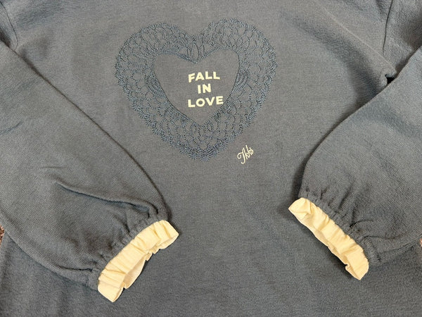 Pull fille colcolerette brodé mancheslonues Ikks bleu gris file - 10 ans Réf: 017