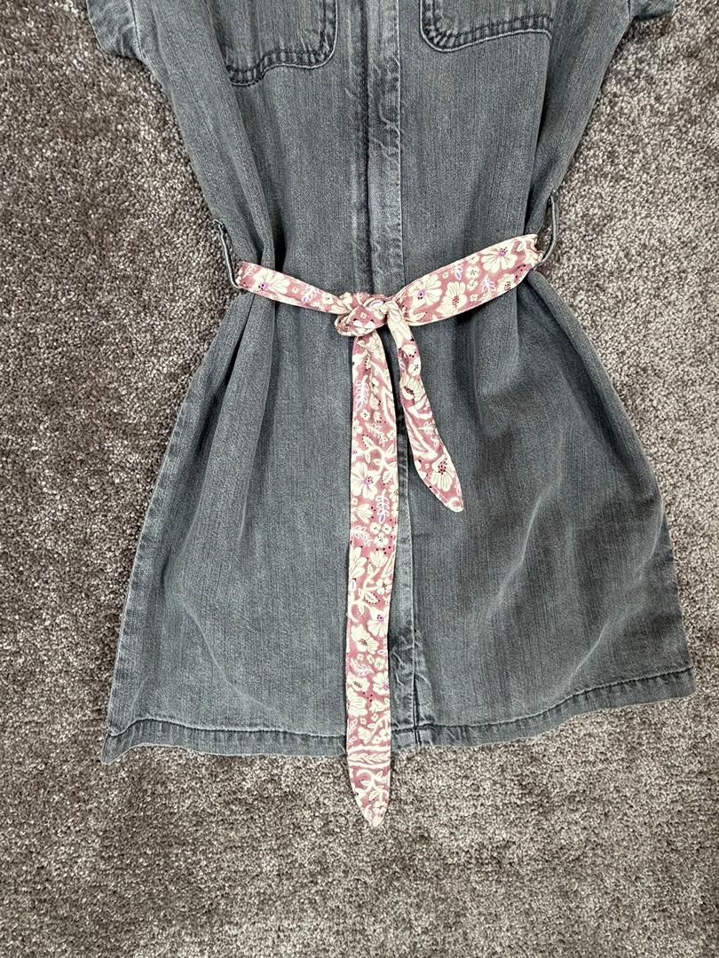 Robe en jean gris coton bio ceinturé imprimée fille Ikks - 8 ans