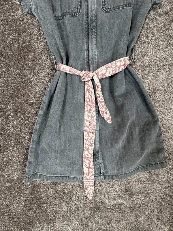 Robe en jean gris coton bio ceinturé imprimée fille Ikks - 8 ans