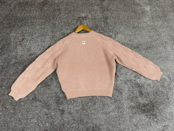 Pull tricot Ikks Rose Fuchsia mances jacquard fille - 10 Ans Réf: 0016