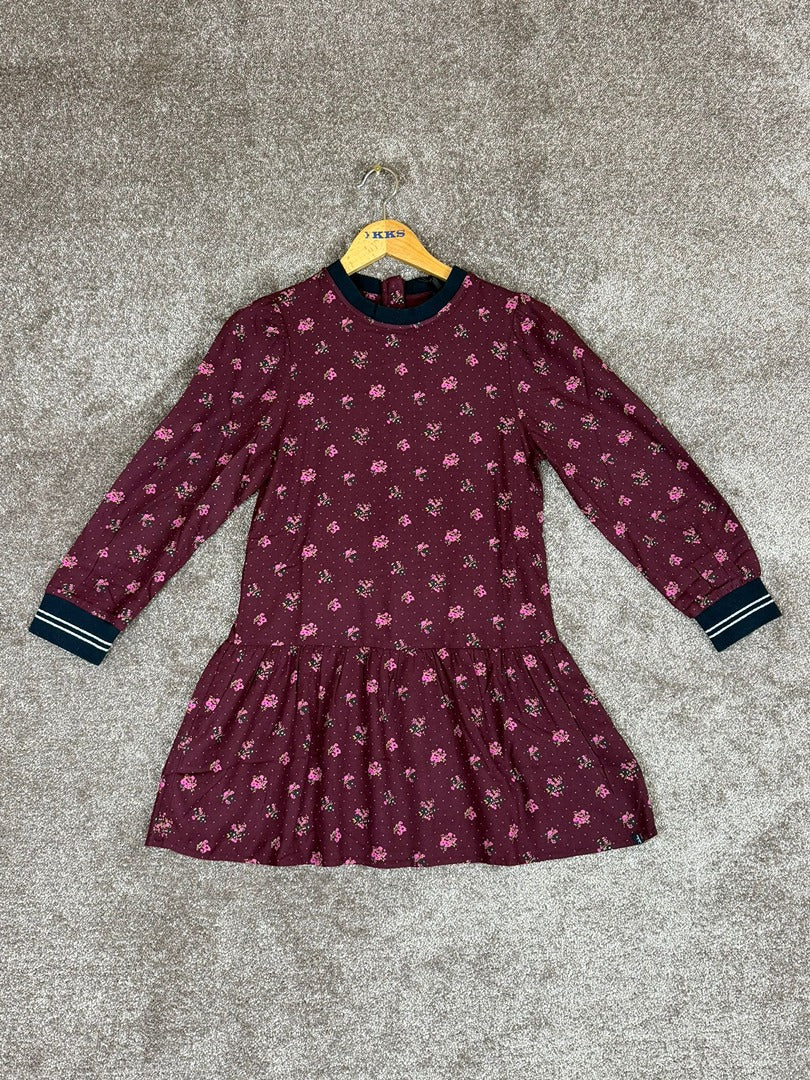 Robe manches longues Ikks bordeaux fleurie fille - 10 ans