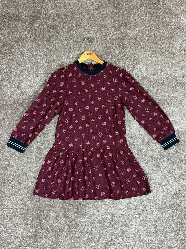 Robe manches longues Ikks bordeaux fleurie fille - 10 ans