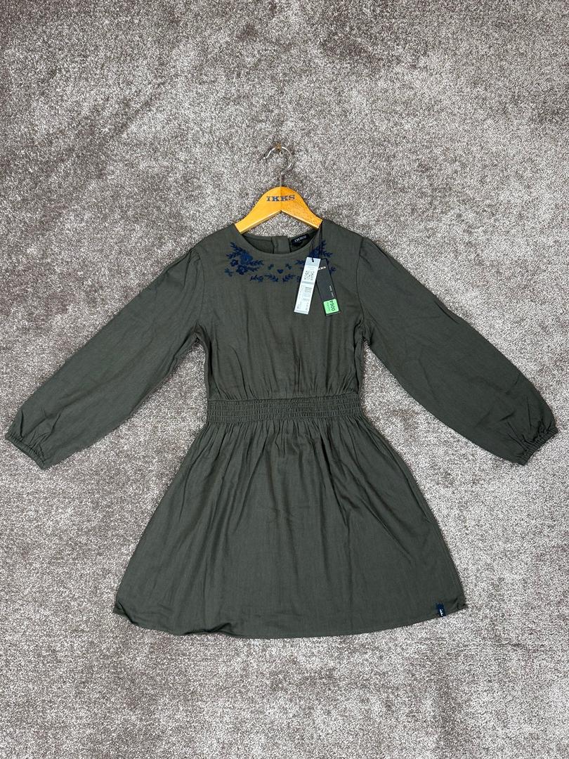 Robe Ikks kaki broderies fleurs marine fille - 10 ans