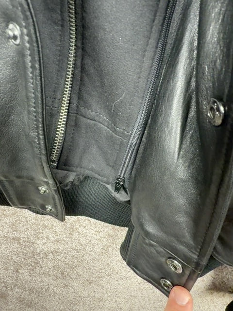 Blouson aviateur Bomber cuir hoodie Ikks noir - M Réf: 449