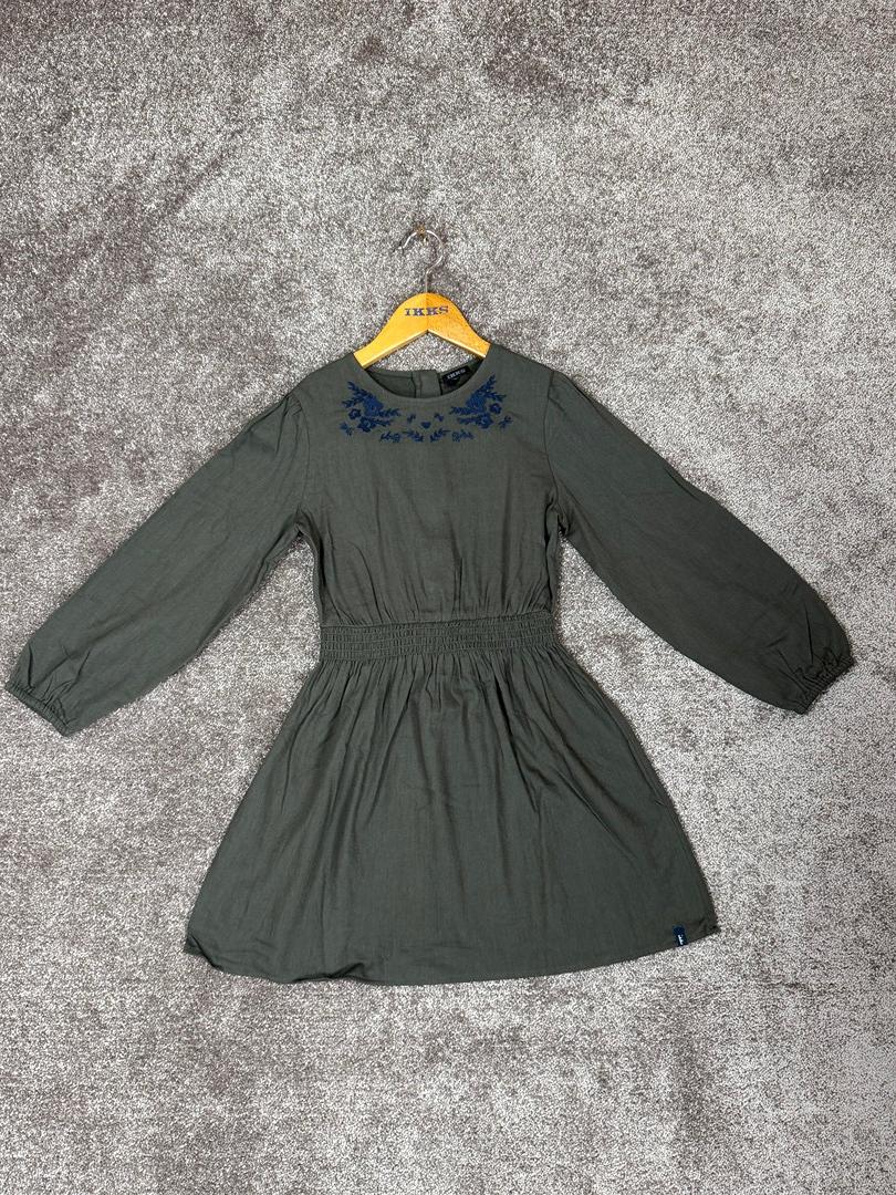 Robe Ikks kaki broderies fleurs marine fille - 10 ans