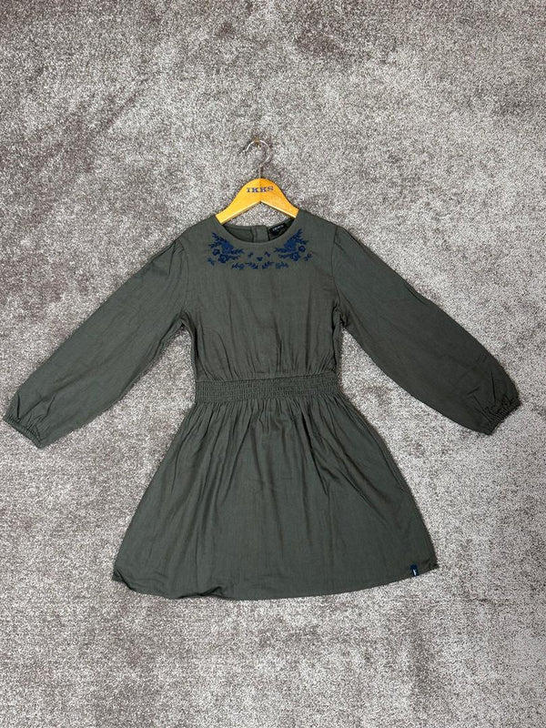 Robe Ikks kaki broderies fleurs marine fille - 10 ans