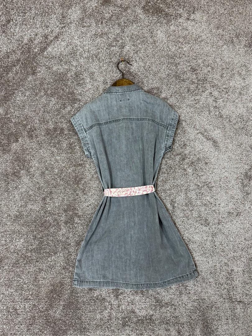 Robe en jean gris coton bio ceinturé imprimée fille Ikks - 8 ans
