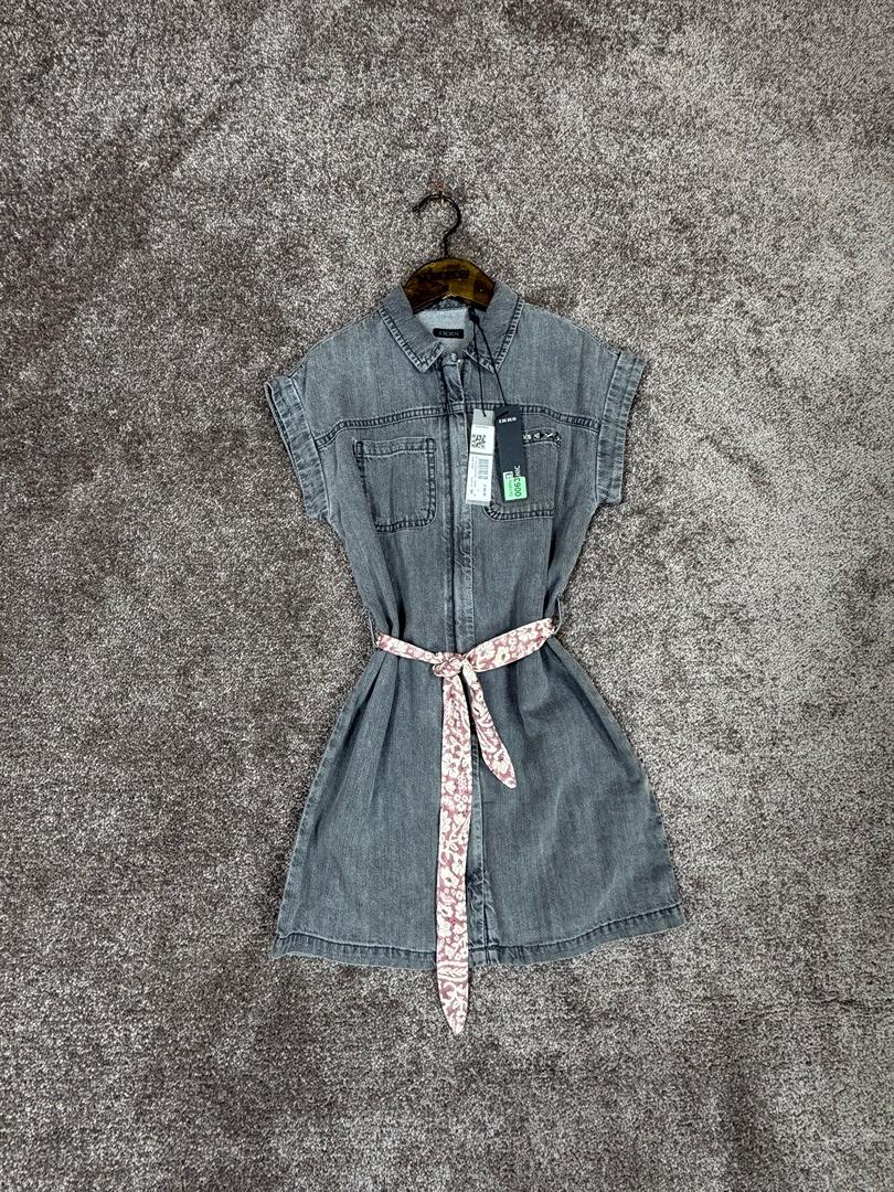Robe en jean gris coton bio ceinturé imprimée fille Ikks - 8 ans