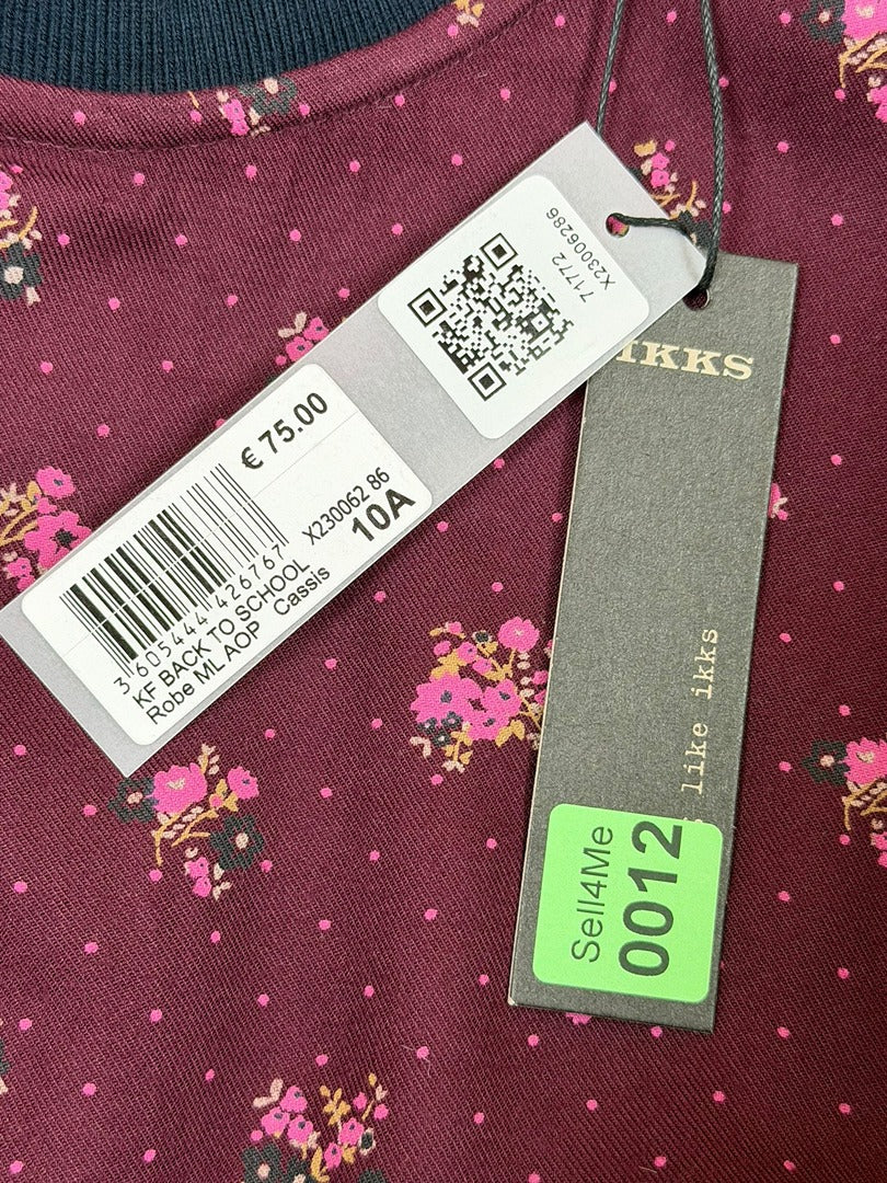 Robe manches longues Ikks bordeaux fleurie fille - 10 ans