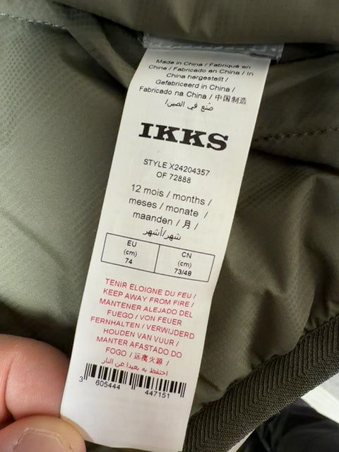 Manteau Doudoune réversible Ikks kaki déperlante - 12 mois / 74cm Réf: 0446