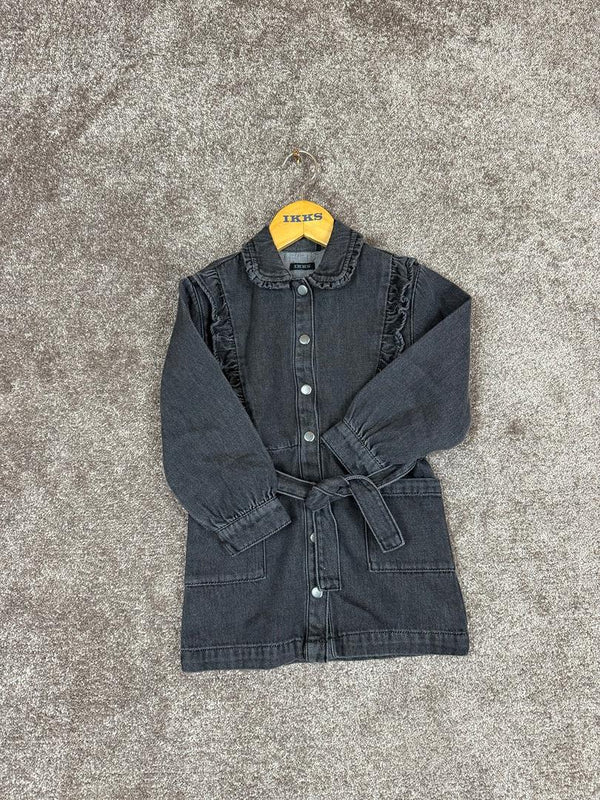 Robe en jean gris ceinturée détails volants Ikks fille - 4 years / 104 cm