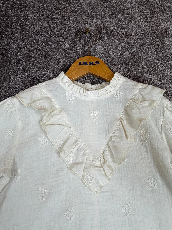 Chemise écrue gaze de coton brodée fleurs fille Ikks - 10 years / 140 cm