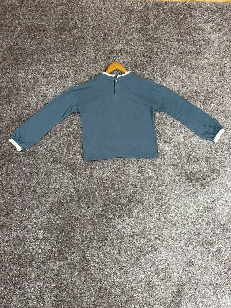 Pull fille colcolerette brodé mancheslonues Ikks bleu gris file - 10 ans Réf: 017