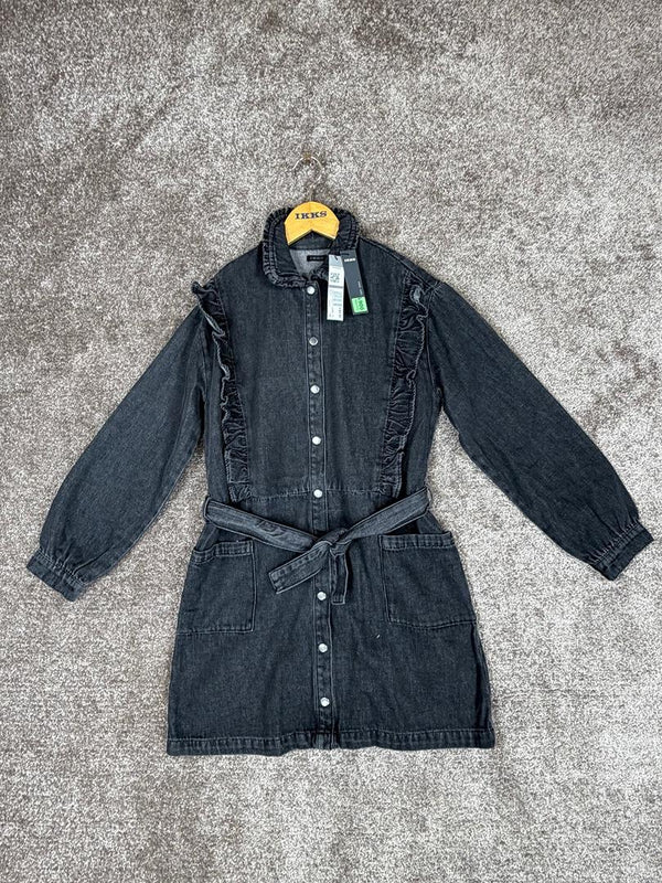 Robe en jean gris ceinturée détails volants Ikks fille - 4 years / 104 cm