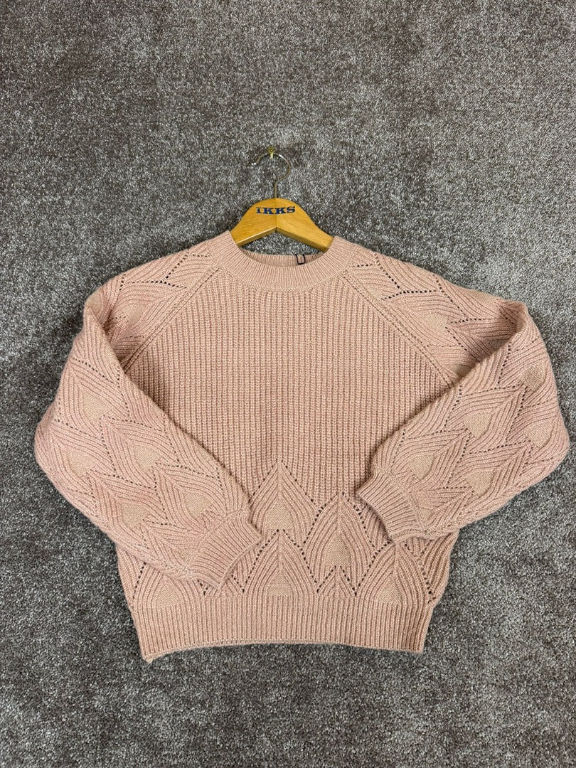 Pull tricot Ikks Rose Fuchsia mances jacquard fille - 10 Ans Réf: 0016