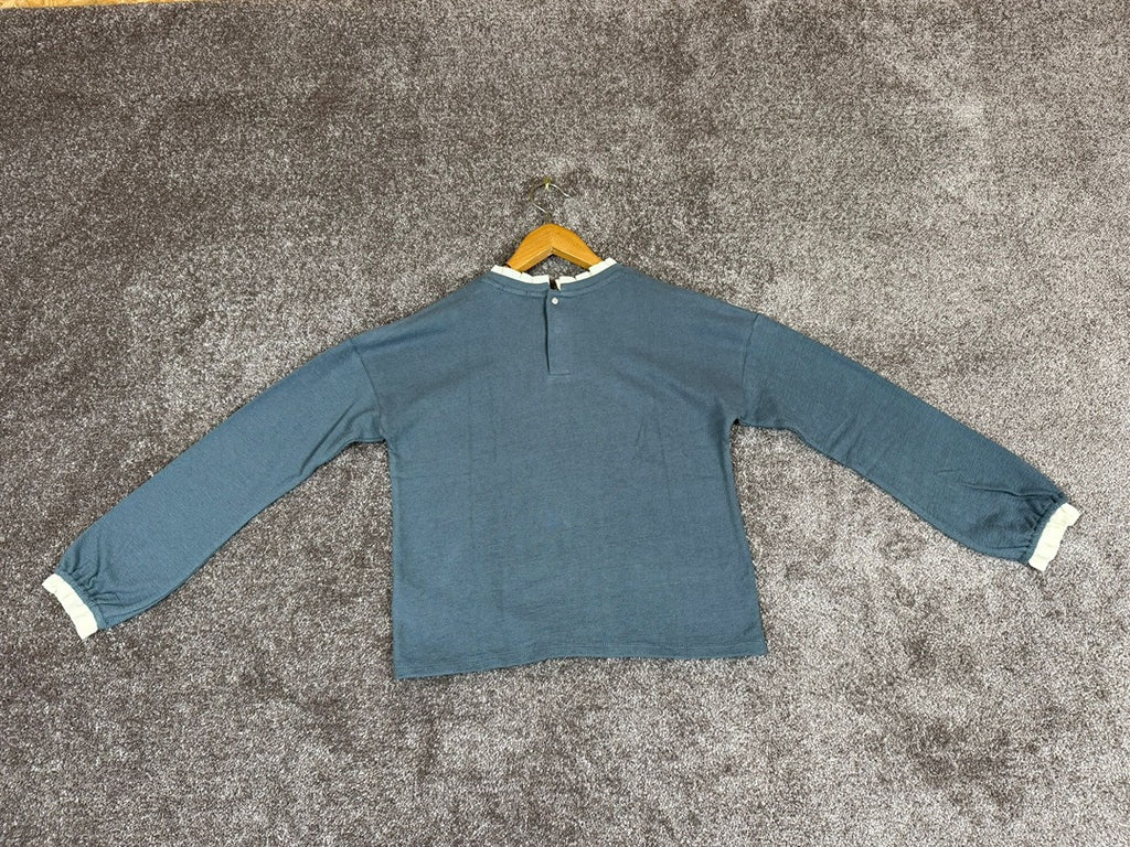 Pull fille colcolerette brodé mancheslonues Ikks bleu gris file - 10 ans Réf: 017