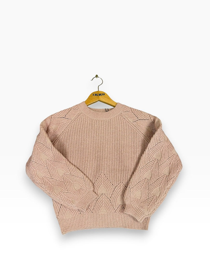 Pull tricot Ikks Rose Fuchsia mances jacquard fille - 10 Ans Réf: 0016