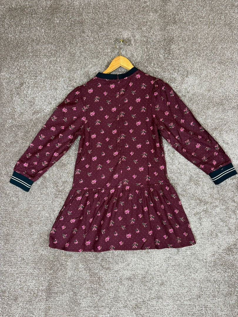 Robe manches longues Ikks bordeaux fleurie fille - 10 ans