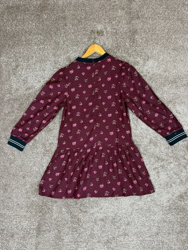 Robe manches longues Ikks bordeaux fleurie fille - 10 ans