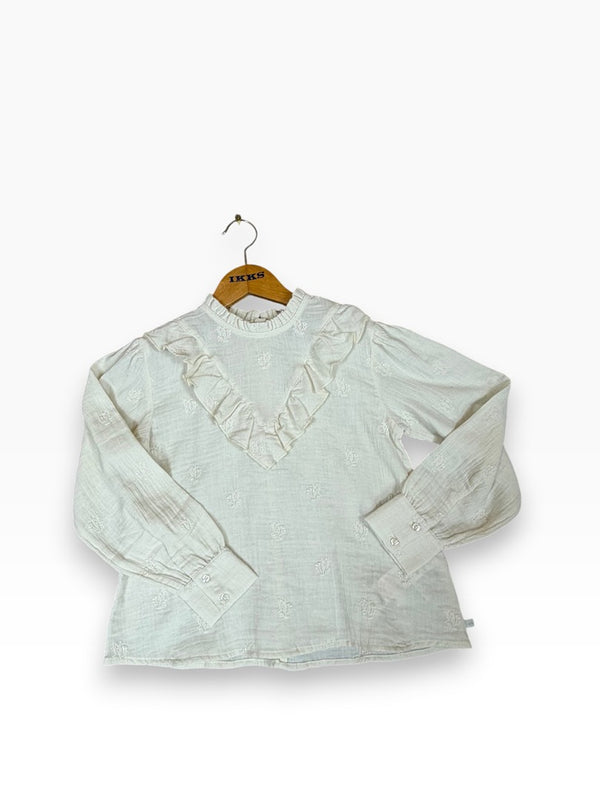 Chemise écrue gaze de coton brodée fleurs fille Ikks - 10 years / 140 cm
