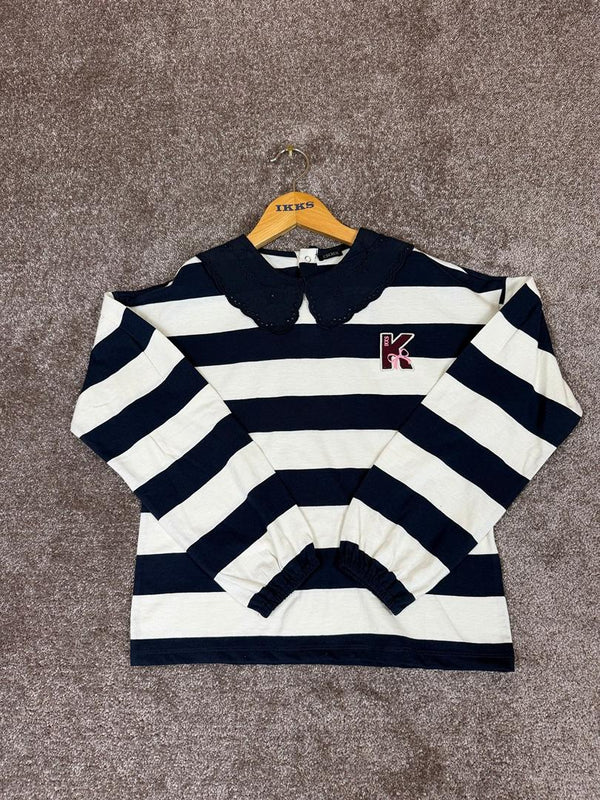 T-shirt marinière marine manches longues rayé col brodé Ikks - 10 ans