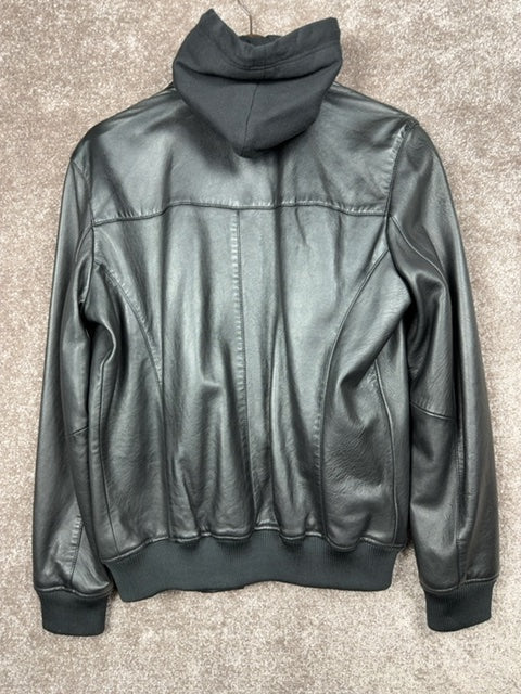 Blouson aviateur Bomber cuir hoodie Ikks noir - M Réf: 449