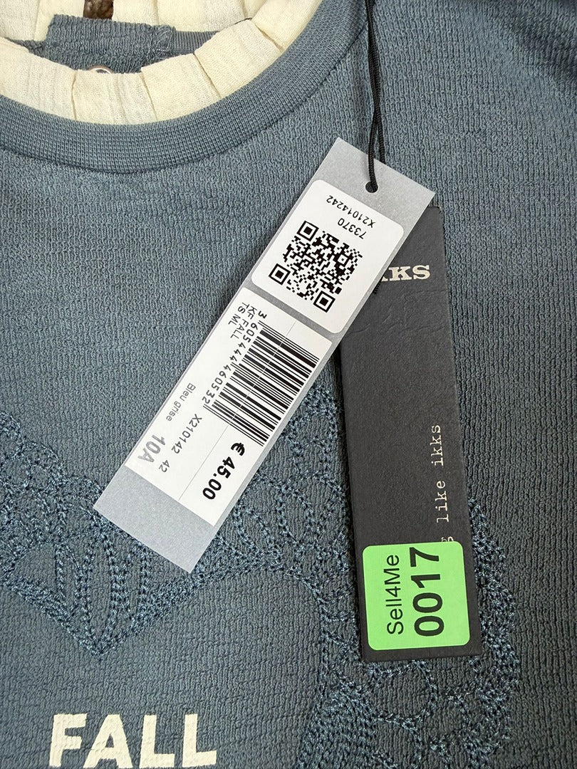 Pull fille colcolerette brodé mancheslonues Ikks bleu gris file - 10 ans Réf: 017
