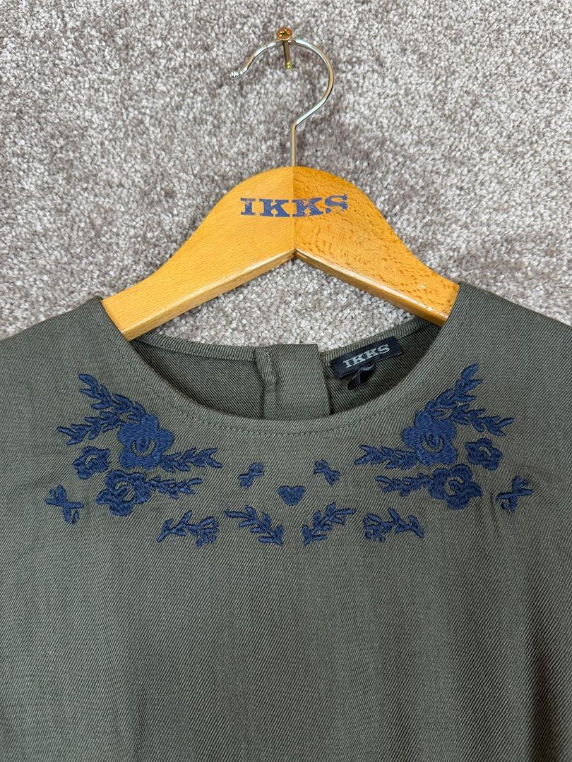 Robe Ikks kaki broderies fleurs marine fille - 10 ans