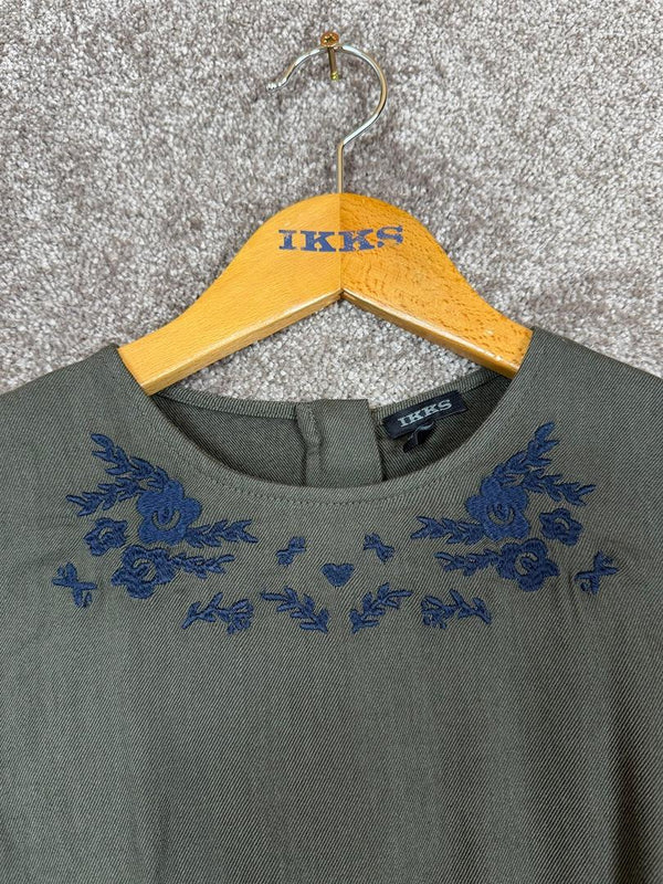 Robe Ikks kaki broderies fleurs marine fille - 10 ans