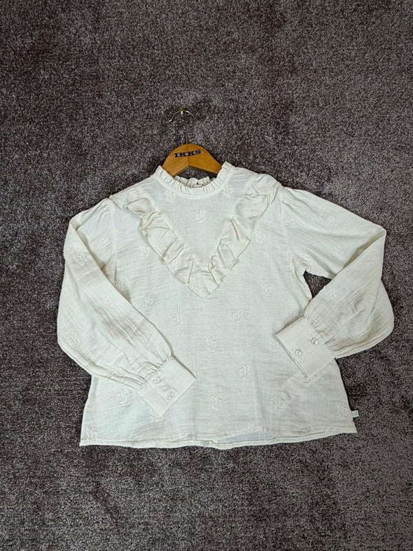 Chemise écrue gaze de coton brodée fleurs fille Ikks - 10 years / 140 cm