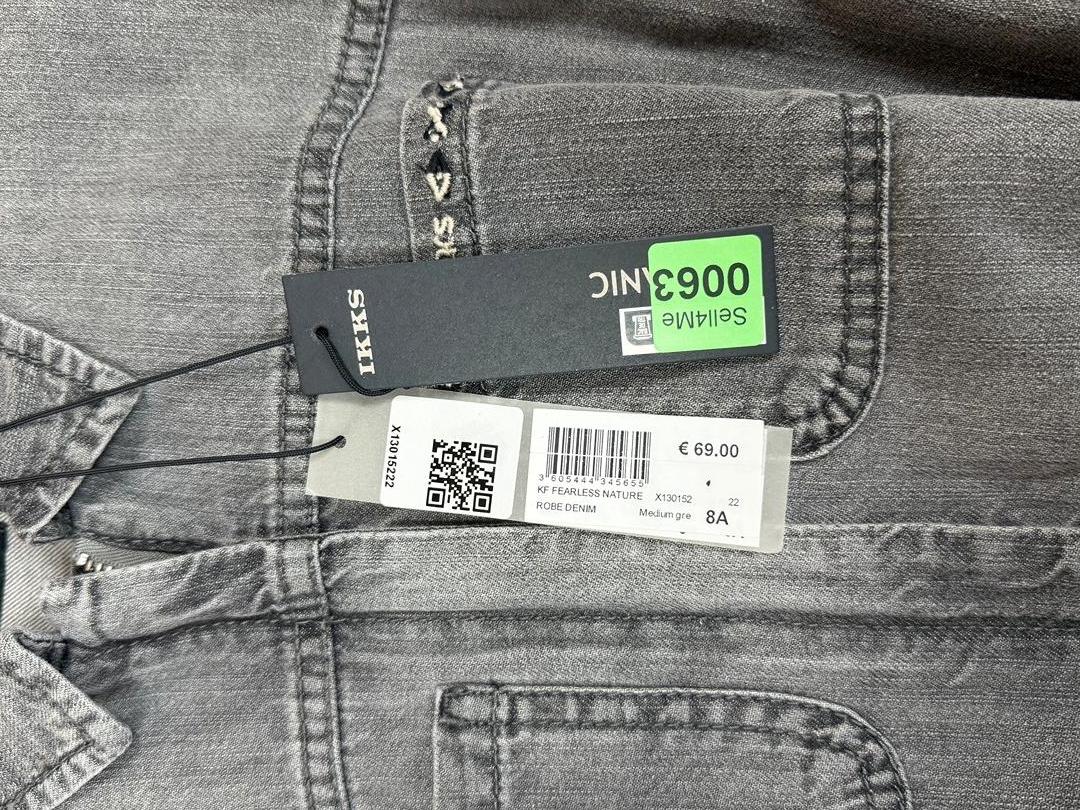 Robe en jean gris coton bio ceinturé imprimée fille Ikks - 8 ans