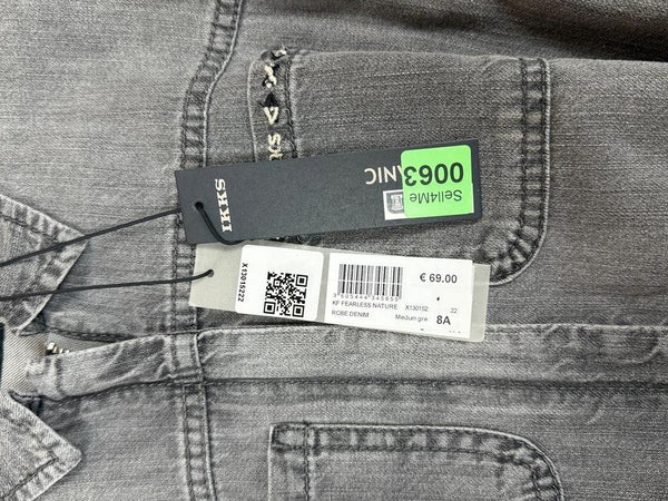Robe en jean gris coton bio ceinturé imprimée fille Ikks - 8 ans