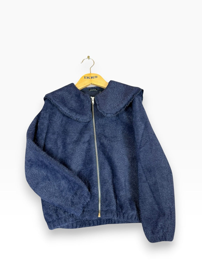 Cardigan zippé marine duveteux maxi col fille Ikks - 10 ans Réf: 022 Image principale du produit