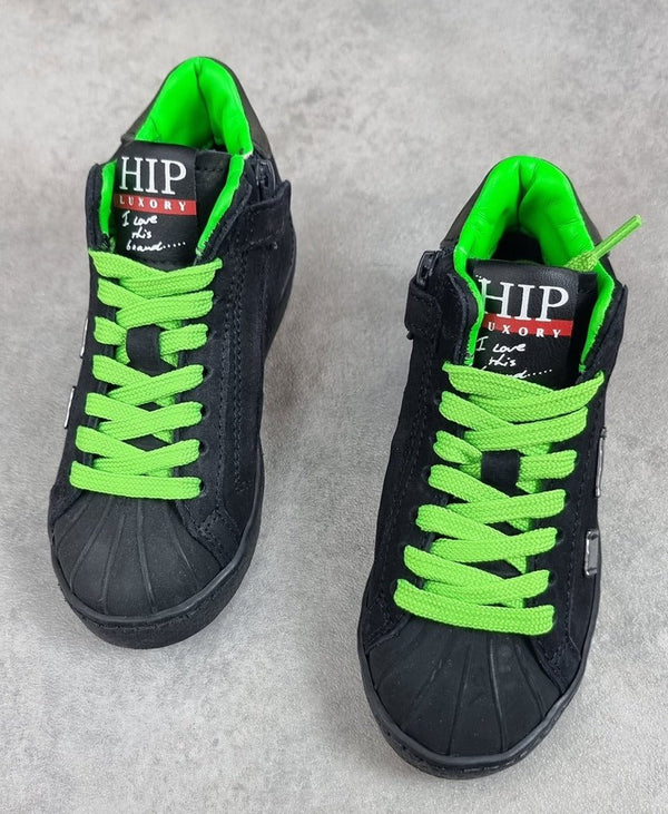 Baskets garçon Hip noires à lacets verts - Pointure 25 C023 - Sell4Me