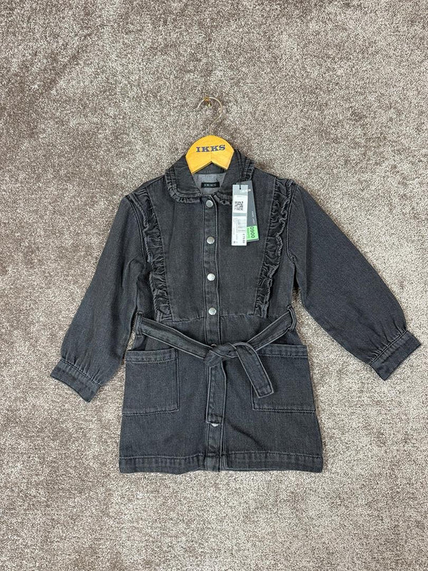 Robe en jean gris ceinturée détails volants Ikks fille - 4 years / 104 cm