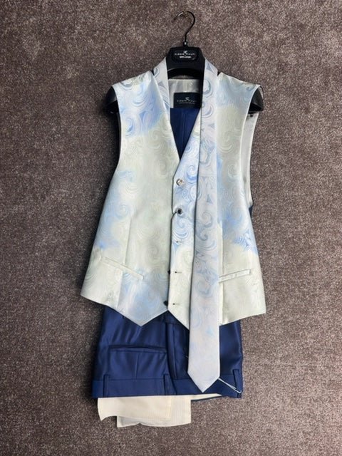 Costume Haute couture, gillet, cravatte et pantalons Cleofe Finati Bleu- Taille 50 - Sell4Me
