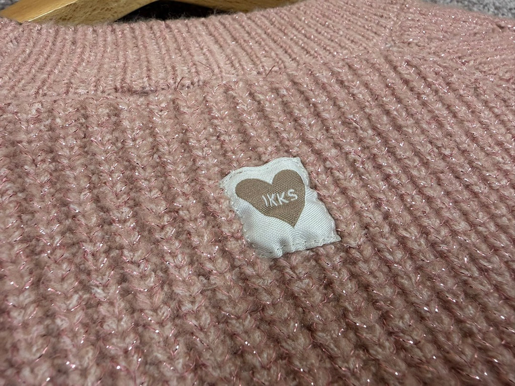 Pull tricot Ikks Rose Fuchsia mances jacquard fille - 10 Ans Réf: 0016