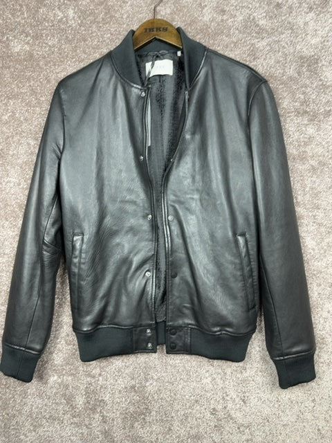 Blouson aviateur Bomber cuir hoodie Ikks noir - M Réf: 449
