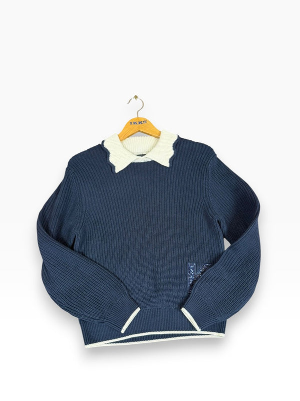 Pull Marine tricot col écru Ikks Marine fille - 14 Ans Réf: 020