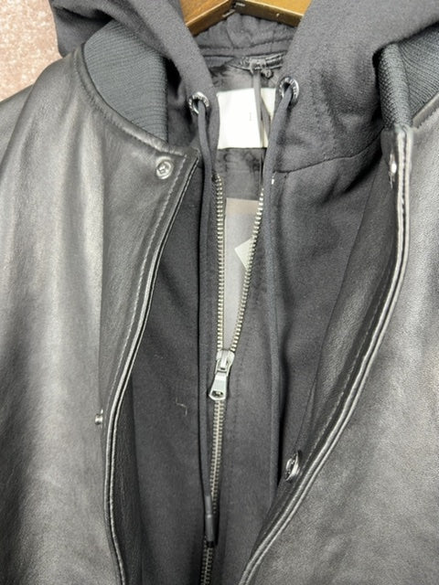 Blouson aviateur Bomber cuir hoodie Ikks noir - M Réf: 449