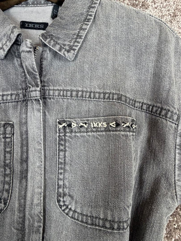 Robe en jean gris coton bio ceinturé imprimée fille Ikks - 8 ans
