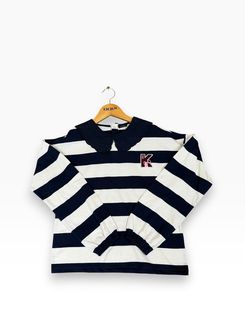 T-shirt marinière marine manches longues rayé col brodé Ikks - 10 ans Image principale du produit