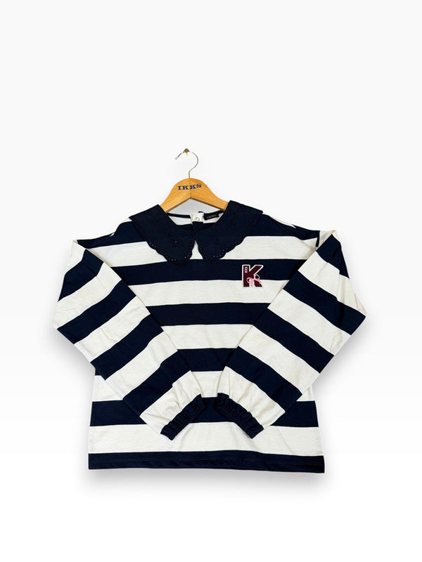 T-shirt marinière marine manches longues rayé col brodé Ikks - 10 ans