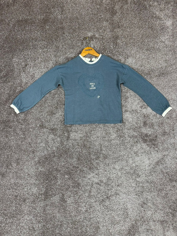 Pull fille colcolerette brodé mancheslonues Ikks bleu gris file - 10 ans Réf: 017