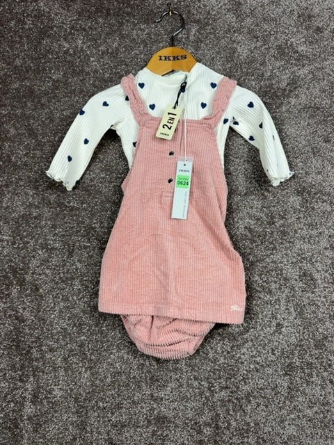 Ensemble robe bloomer et t-shirt Ikks rose et blanc - 12 mois Réf: 624 - Sell4Me