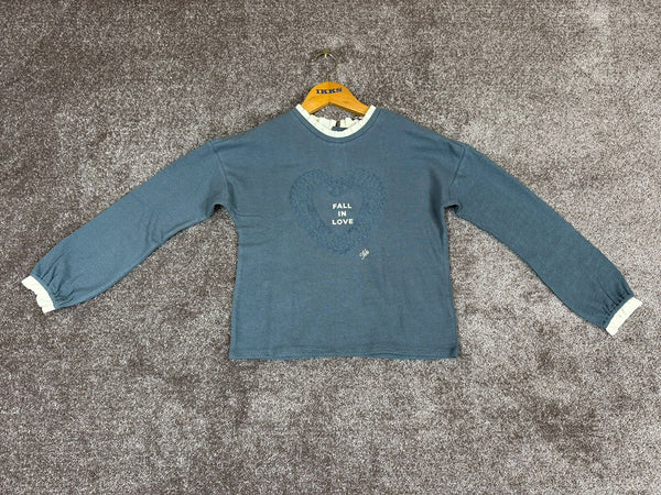 Pull fille colcolerette brodé mancheslonues Ikks bleu gris file - 10 ans Réf: 017