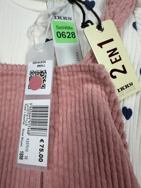 Ensemble robe bloomer et tee-shirt Ikks rose et blanc - 18 mois / 80cm Réf: 0628